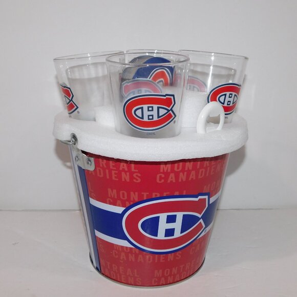 NHL Montreal Canadiens Hockey Ice Bucket 4 Glasses Bottle Opener coaster Set NEW - Picture 5 of 8